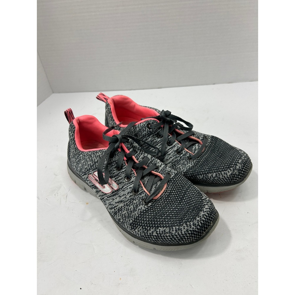 Skechers Heathered Knit Sneakers 6.5 Black Grey Coral Air Cooled Memory Foam Gym